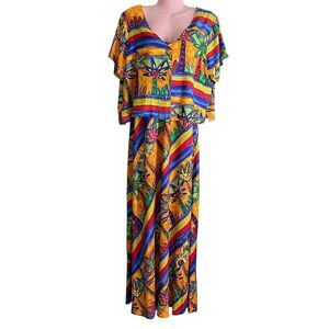 Vintage Palm Bay Dress Womens XL Tropical Maxi Jacket Set Made Hawaii 90s